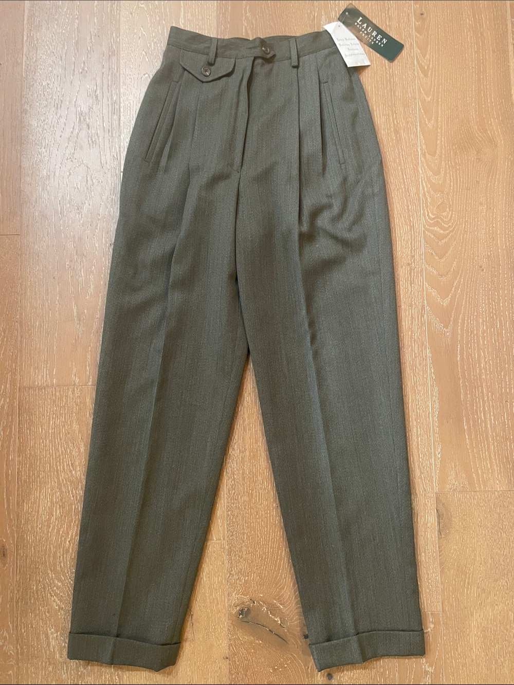 Lauren Ralph Lauren Men's Olive Pleated Tapered Dress Pants